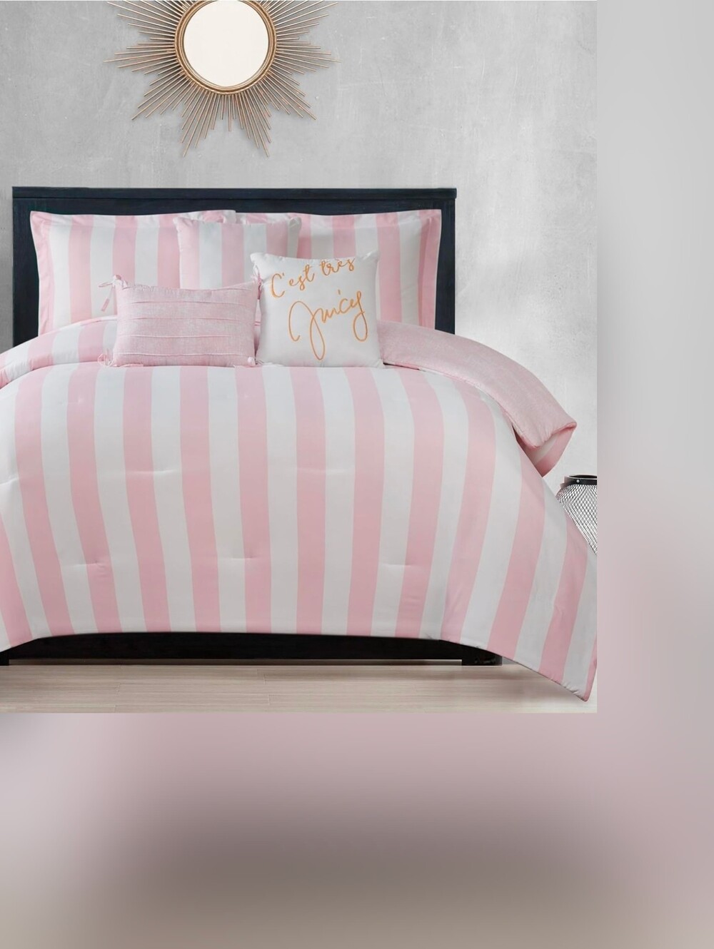 Juicy Couture Striped Pink & White King Comforter Set